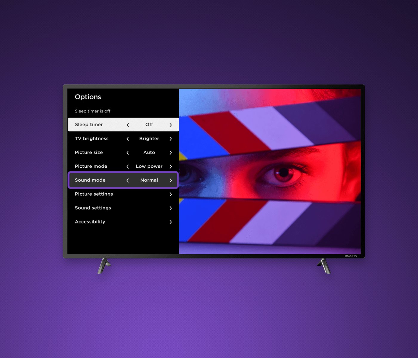 TV with settings panel open